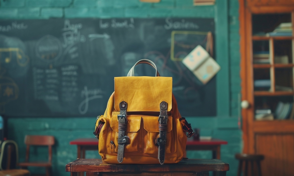 Image of a backpack in a classroom