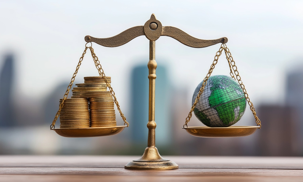 Scale balancing money and the planet