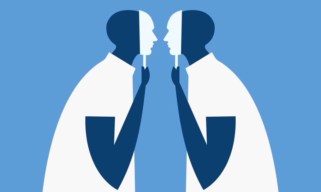 Illustration of two people with masks