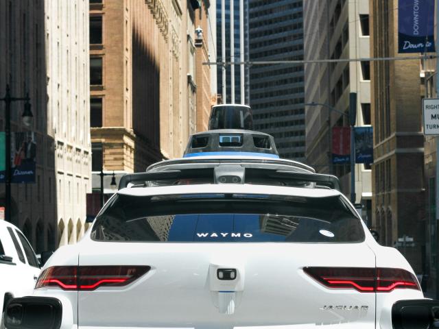 Rear view of an autonomous vehicle on the road